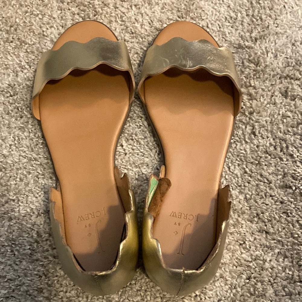 J Crew gold slide on sandals.